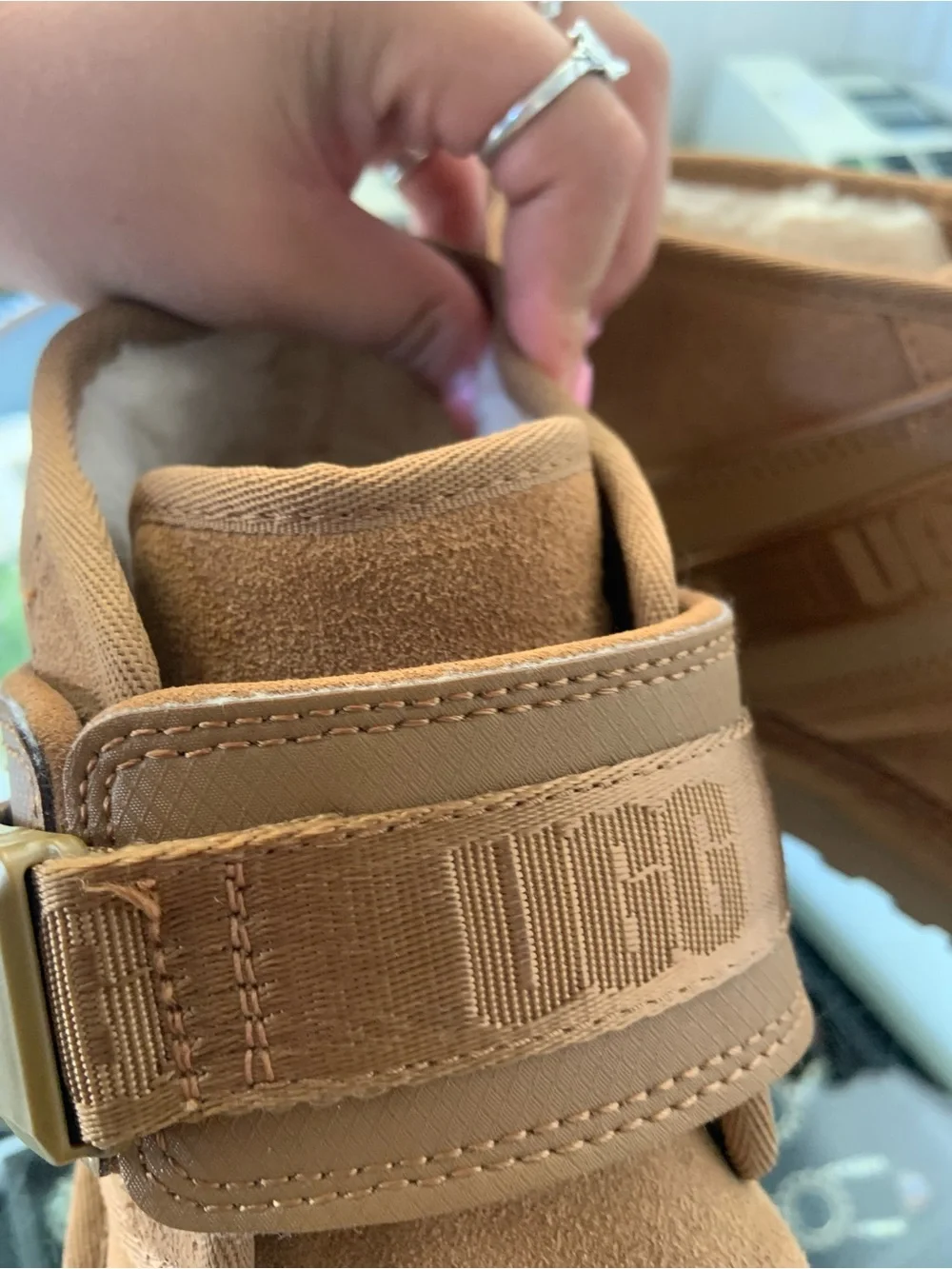 Discontinued UGG Chestnut Suede Ankle Booties with Strap